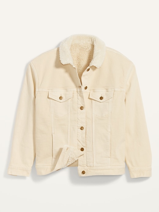 Image number 4 showing, Oversized Sherpa-Lined Boyfriend Off-White Jean Jacket for Women