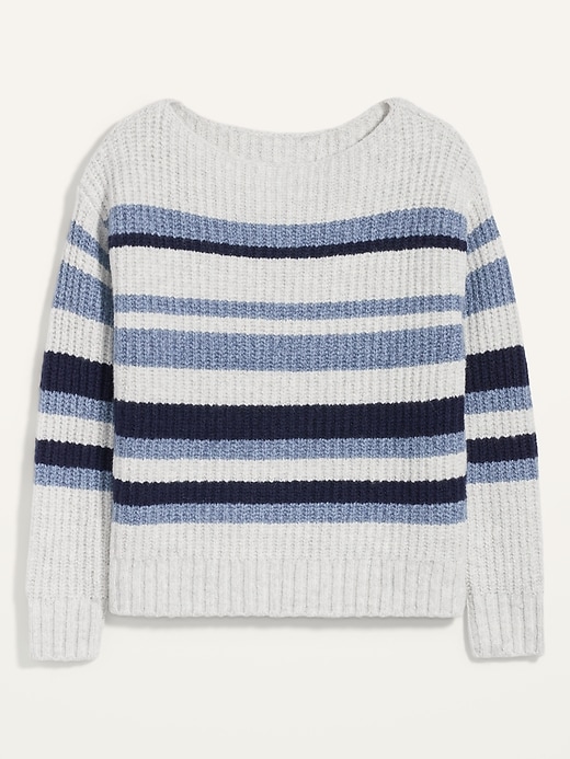 View large product image 2 of 2. Slouchy Cozy Striped Boat-Neck Sweater for Women