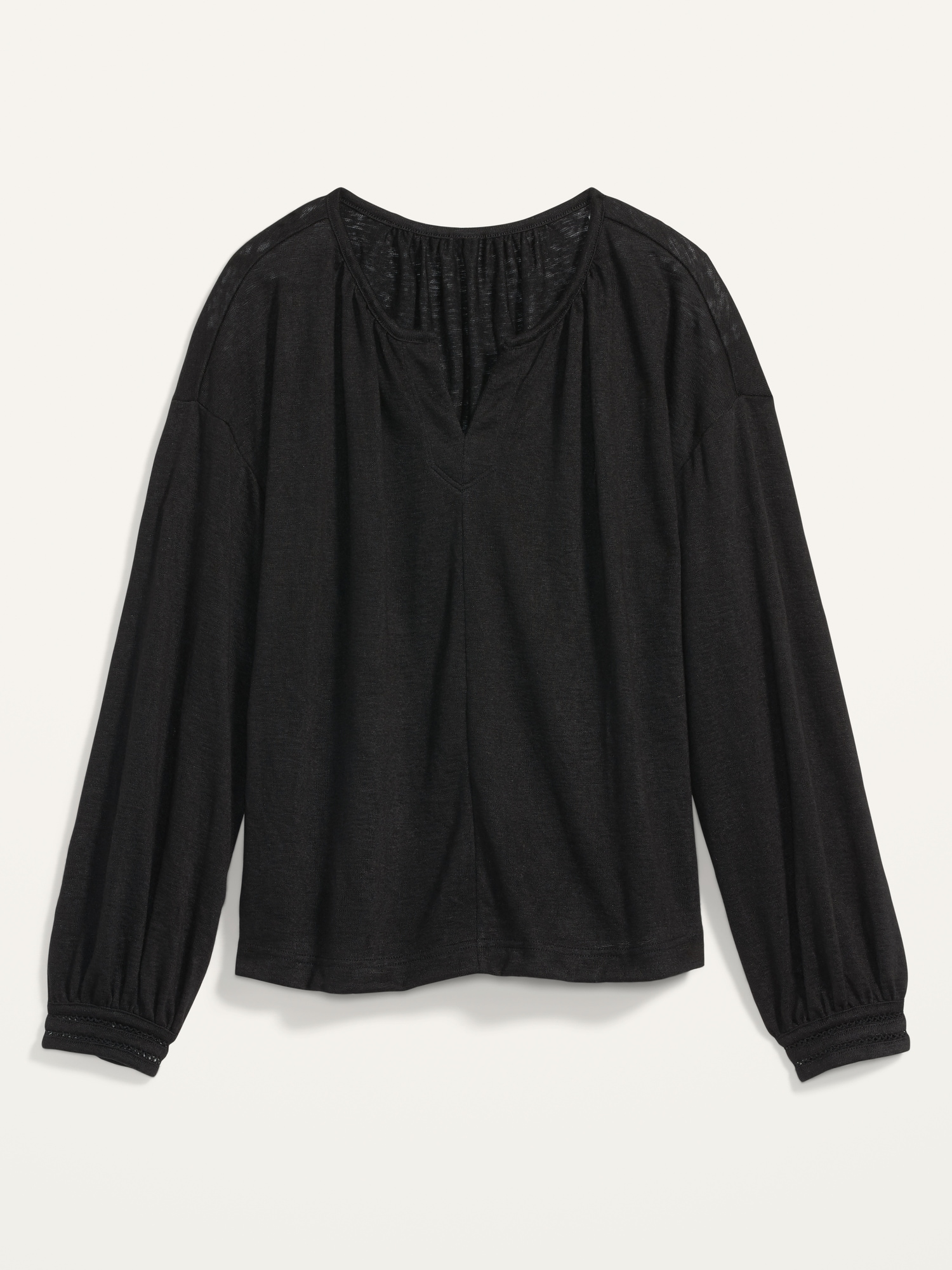 Oversized Split-Neck Crochet-Trim Long-Sleeve Top | Old Navy