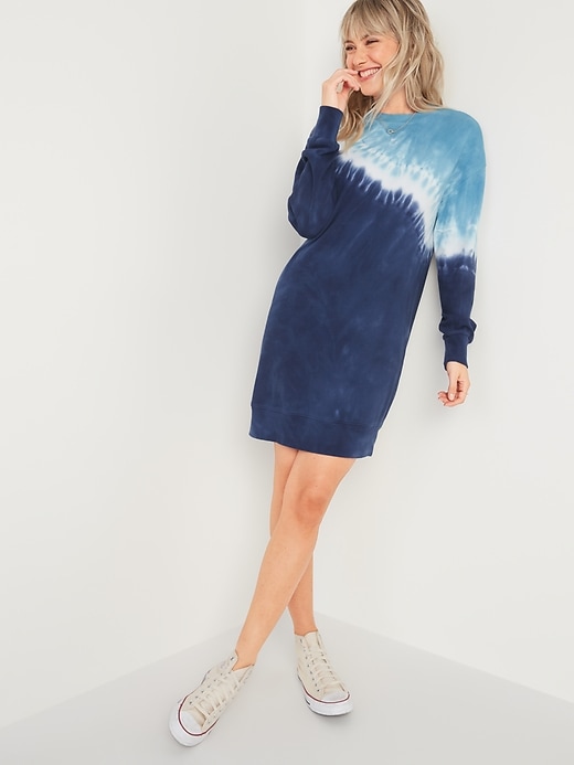 Image number 1 showing, Dip-Dyed French Terry Sweatshirt Shift Dress