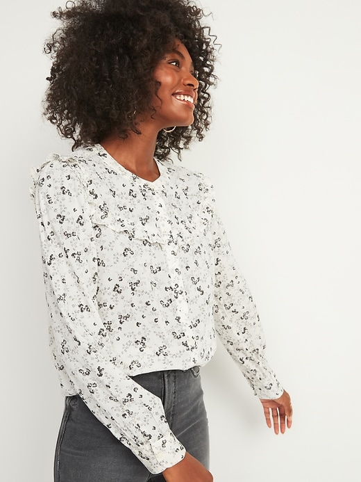 Floral-Print Ruffle-Yoke Button-Front Blouse for Women | Old Navy