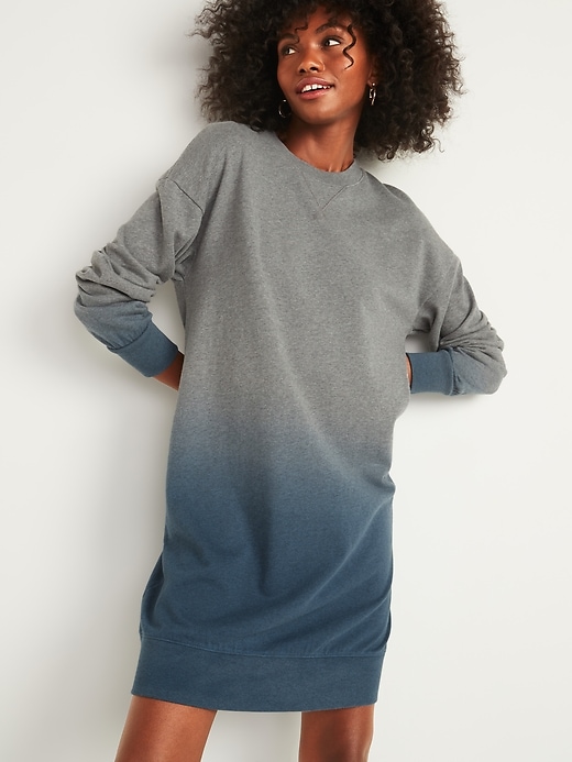 Image number 1 showing, Dip-Dyed French Terry Sweatshirt Shift Dress