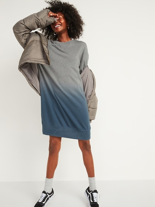 Image number 3 showing, Dip-Dyed French Terry Sweatshirt Shift Dress for Women
