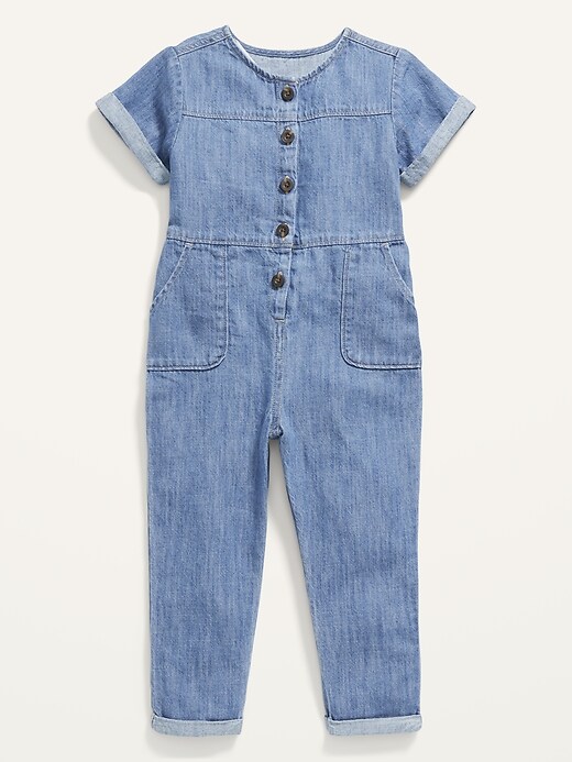View large product image 1 of 2. Button-Front Chambray Jumpsuit for Toddler Girls