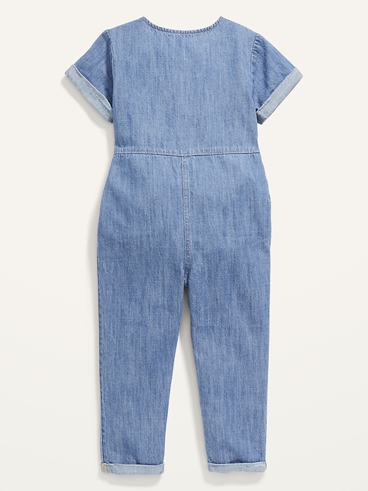 View large product image 2 of 2. Button-Front Chambray Jumpsuit for Toddler Girls