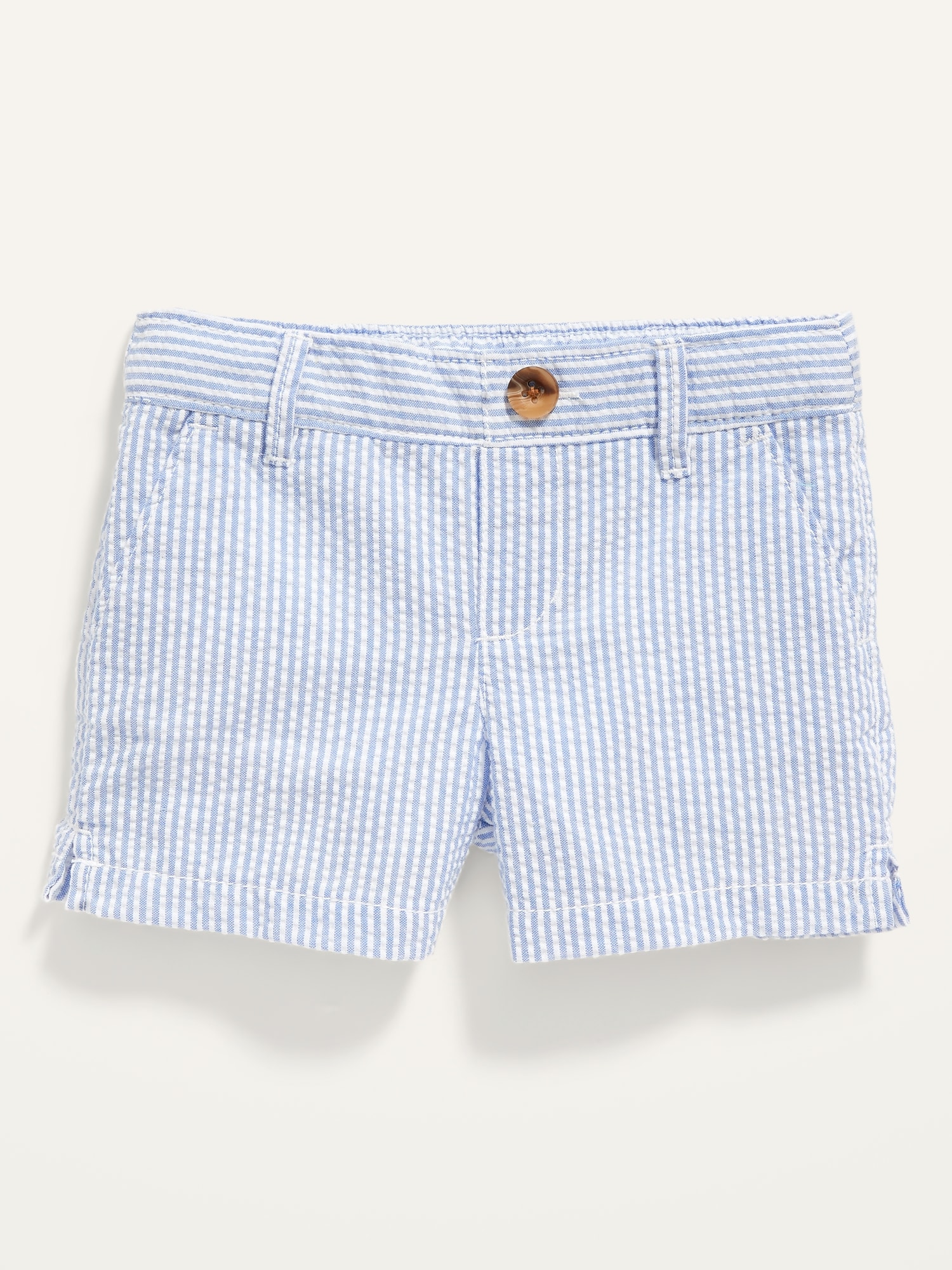 Seersucker-Stripe Pull-On Chino Shorts for Toddler Girls