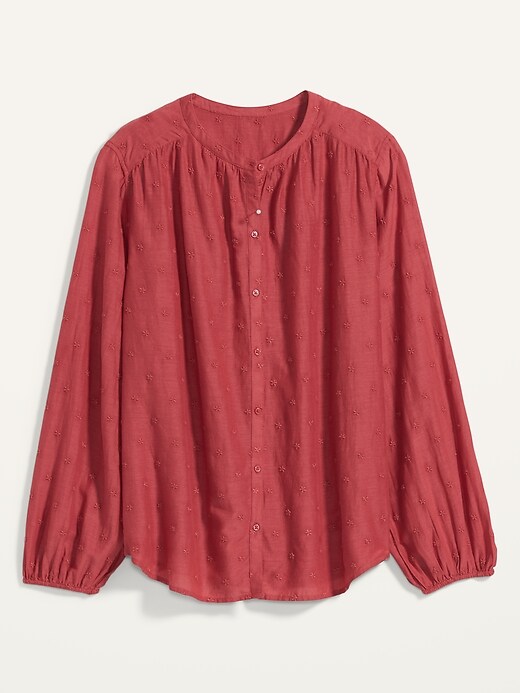 View large product image 1 of 1. Oversized Embroidered Button-Front Poet Blouse for Women