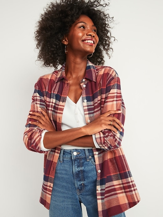 Old Navy Oversized Plaid Flannel Boyfriend Tunic Shirt for Women. 1