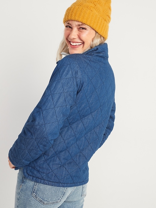 Image number 2 showing, Lightweight Diamond Quilted Chambray Puffer Jacket