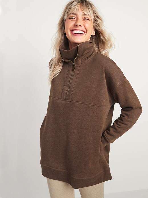 View large product image 1 of 2. Oversized Half-Zip French Terry Funnel-Neck Sweatshirt for Women