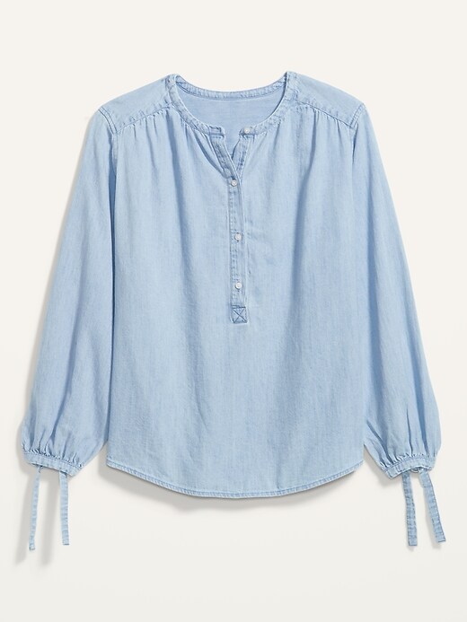 Oversized Chambray Tie-Sleeve Poet Blouse for Women | Old Navy