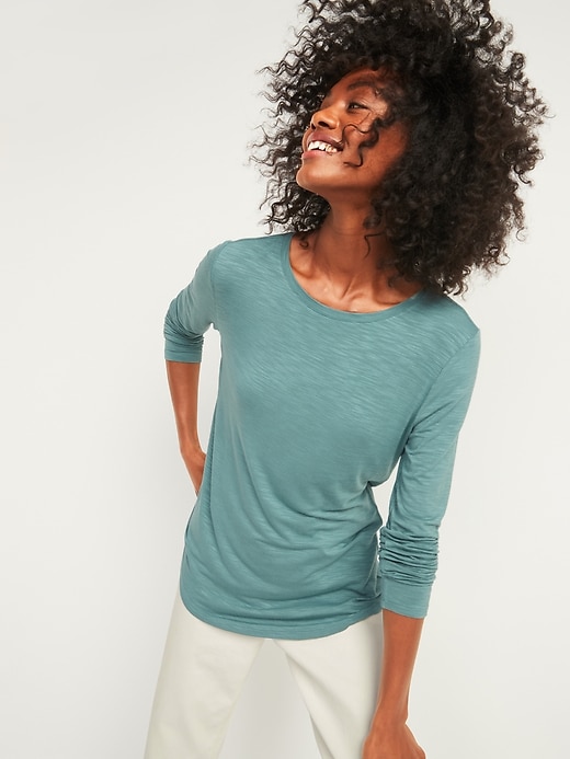 Image number 1 showing, Luxe Crew-Neck Slub-Knit Long-Sleeve Tee