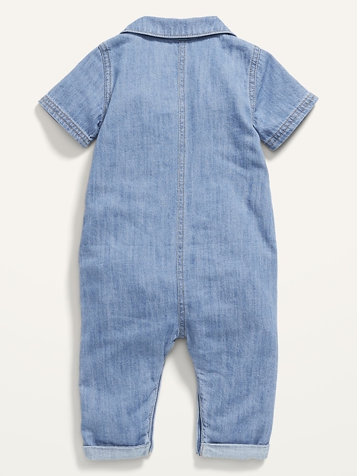 View large product image 2 of 2. Unisex Jean Utility Button-Front Jumpsuit for Baby