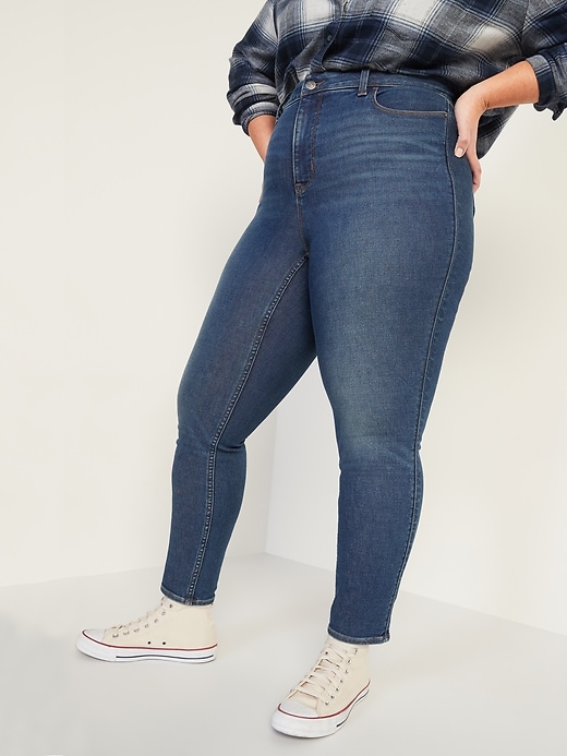 Image number 1 showing, Extra High-Waisted Secret-Smooth Pocket Rockstar 360° Stretch Super Skinny Plus-Sized Jeans