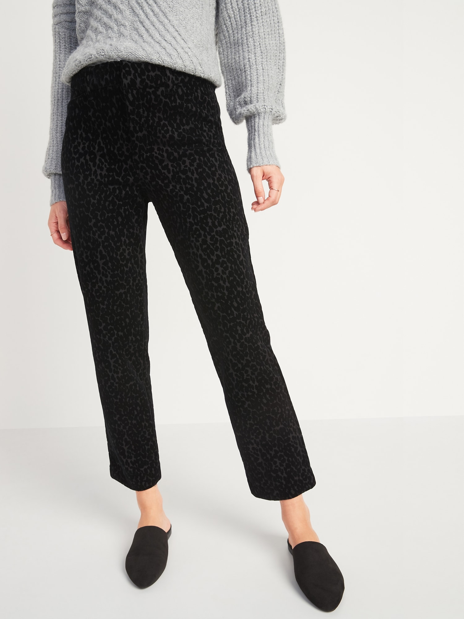 Cropped flannel trousers with sequins Woman, Black