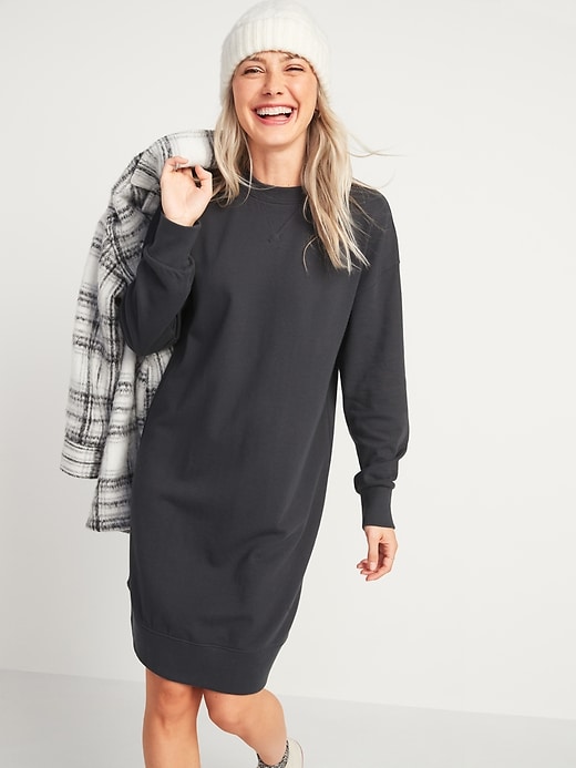 View large product image 1 of 2. Garment-Dyed Sweatshirt Shift Dress for Women