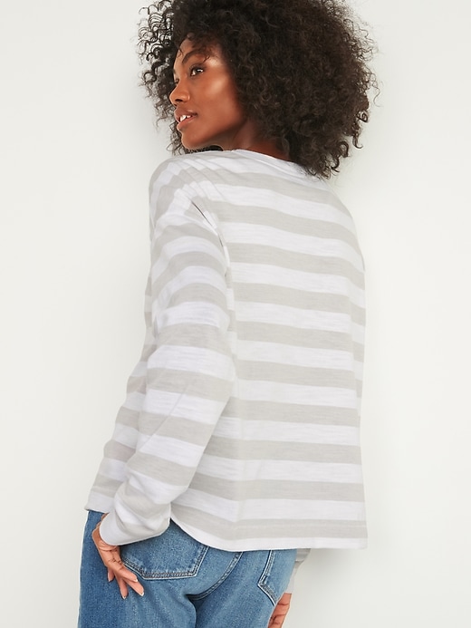 Image number 2 showing, Loose Thick-Knit Striped Embroidered Graphic Easy Long-Sleeve Tee for Women