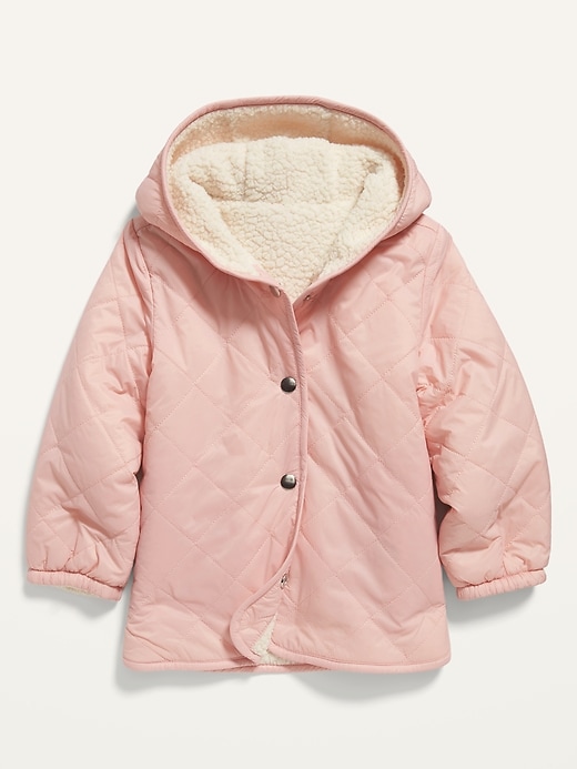 View large product image 1 of 3. Reversible Quilted/Sherpa Hooded Liner Jacket for Toddler Girls