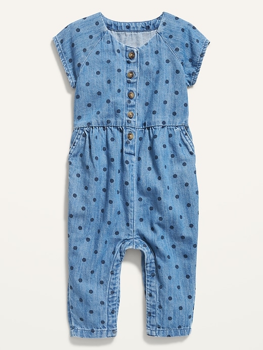 View large product image 1 of 2. Chambray Utility Polka-Dot Jumpsuit for Baby