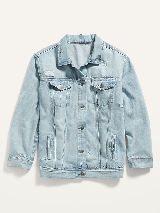 View large product image 1 of 1. Boyfriend Ripped Light-Wash Plus-Size Jean Jacket