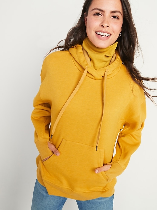 View large product image 1 of 2. Oversized Rib-Knit Funnel-Neck Pullover Hoodie for Women
