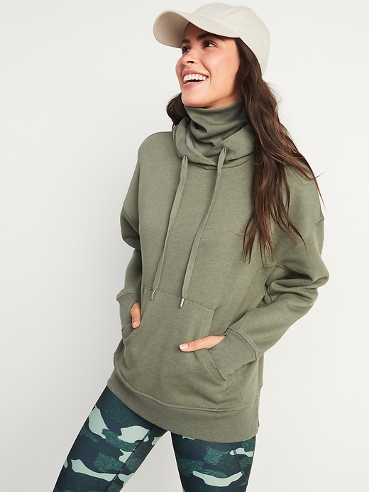 View large product image 1 of 2. Oversized Rib-Knit Funnel-Neck Pullover Hoodie for Women