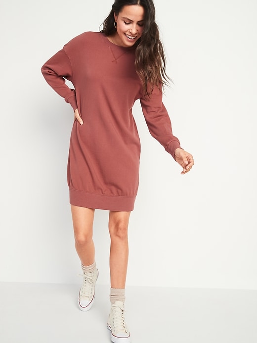 Image number 1 showing, Garment-Dyed Sweatshirt Shift Dress