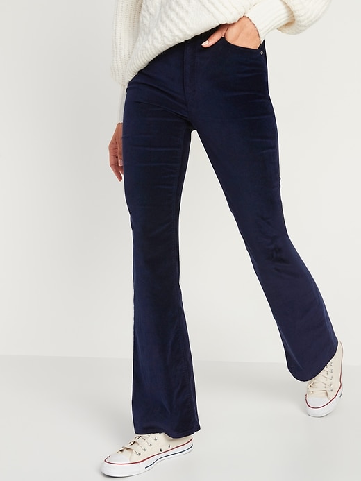 Image number 1 showing, Extra High-Waisted Velvet Flare Jeans for Women