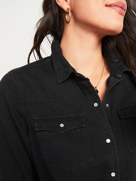 Image number 3 showing, Relaxed Western Black Jean Shirt for Women