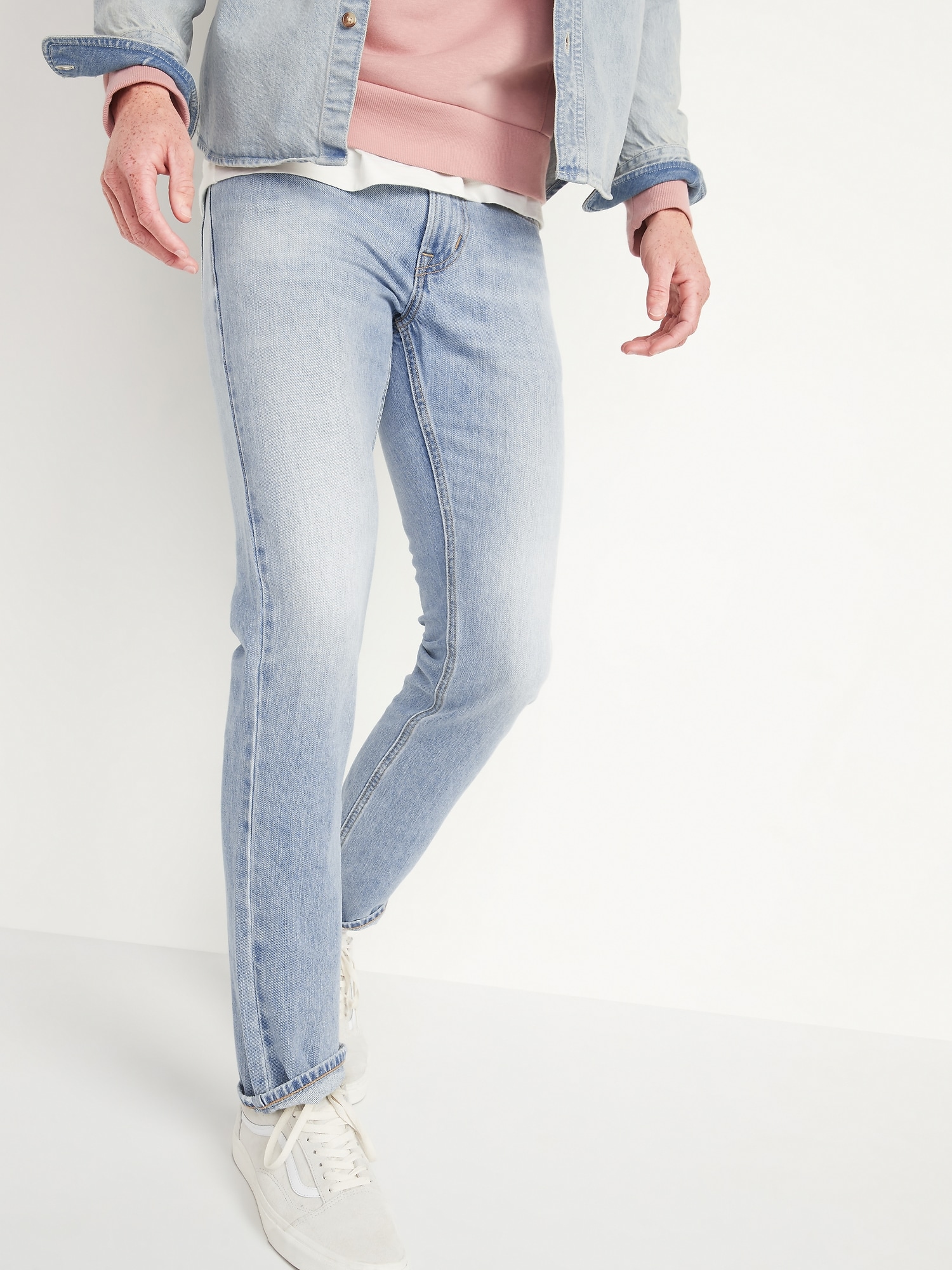 Slim Rigid Non-Stretch Light-Wash Jeans for Men
