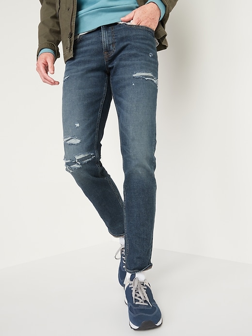 Old Navy Slim Built-In Flex Rip-and-Repair Jeans for Men. 1