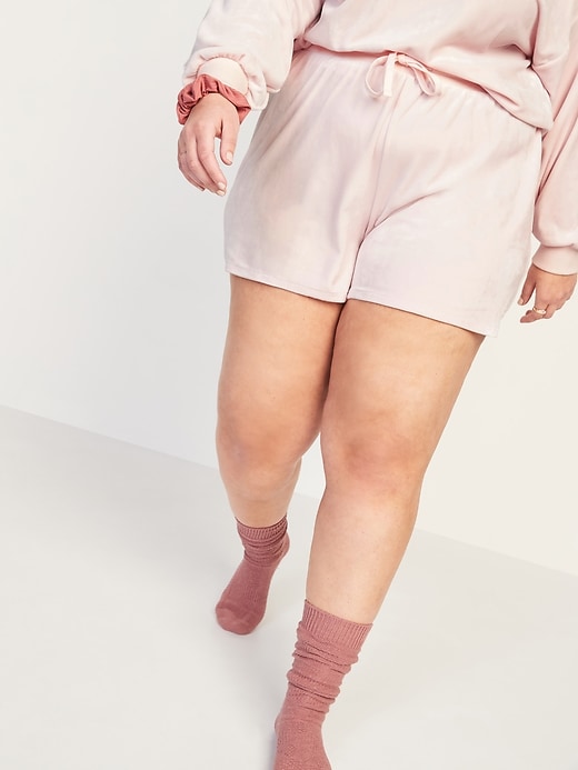 View large product image 1 of 2. Mid-Rise Cozy Velour Plus-Size Lounge Shorts -- 3.5-inch inseam