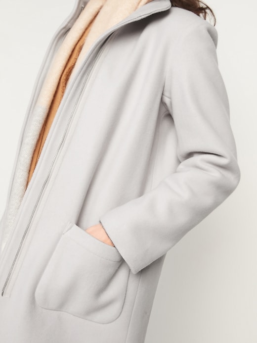 Image number 3 showing, Oversized Soft-Brushed Funnel-Neck Patch-Pocket Coat for Women