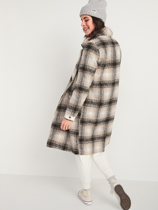 Image number 2 showing, Oversized Soft-Brushed Plaid Overcoat for Women