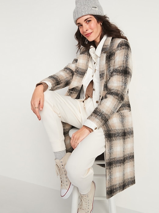 Image number 3 showing, Oversized Soft-Brushed Plaid Overcoat for Women