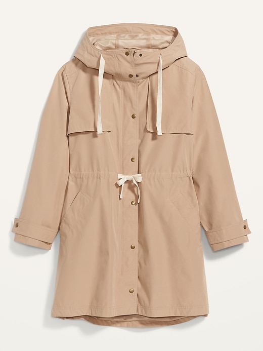 View large product image 2 of 2. Water-Resistant Hooded Tie-Waist Plus-Size Trench Coat
