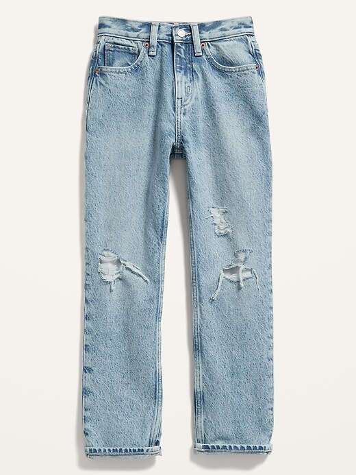 View large product image 1 of 2. High-Waisted Slouchy Straight Light-Wash Ripped Jeans for Girls