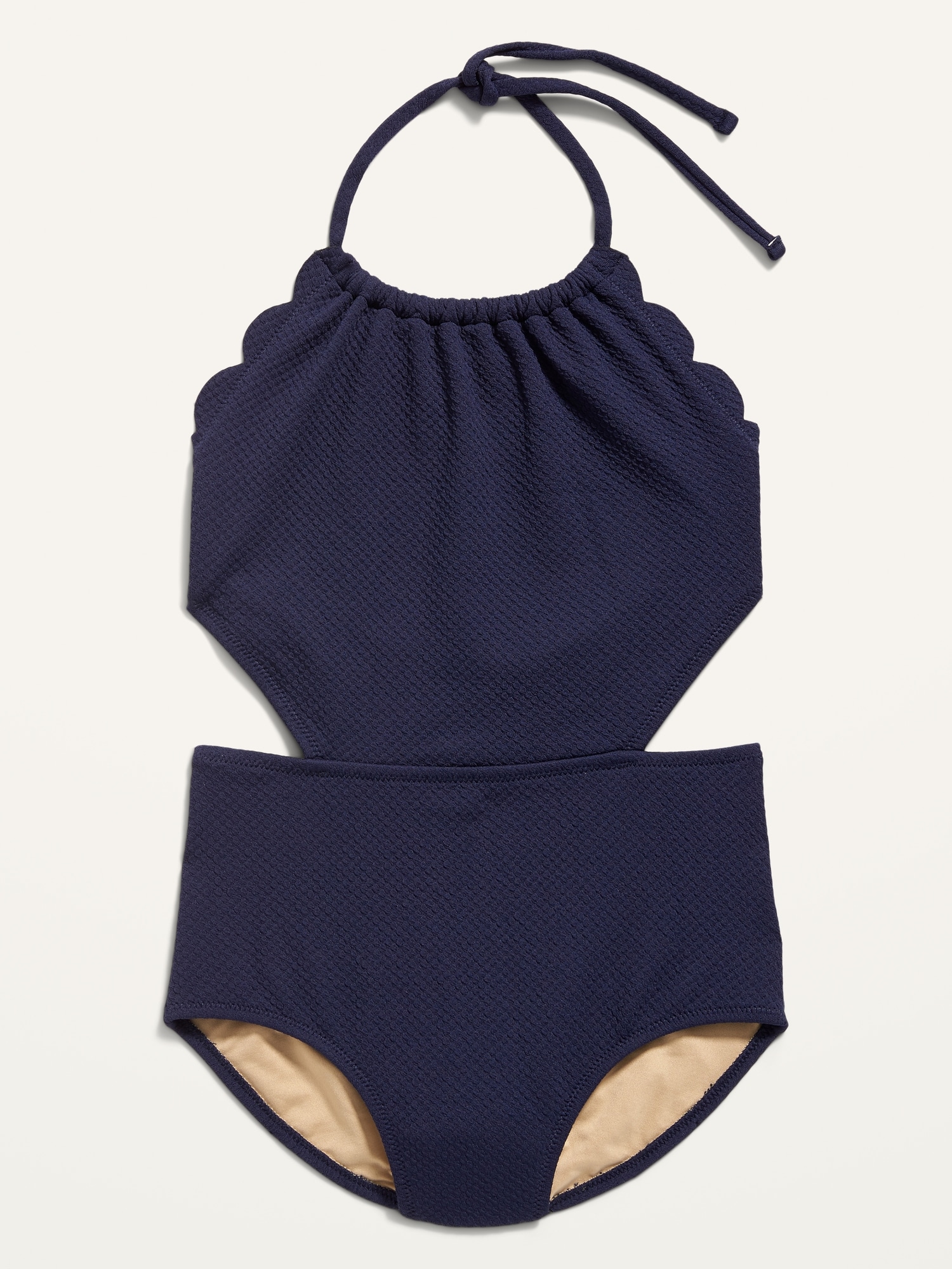 Textured Scallop-Edged Cutout Swimsuit for Girls