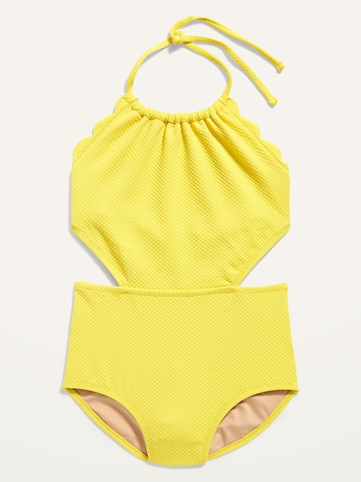 View large product image 1 of 1. Textured Scallop-Edged Cutout Swimsuit for Girls