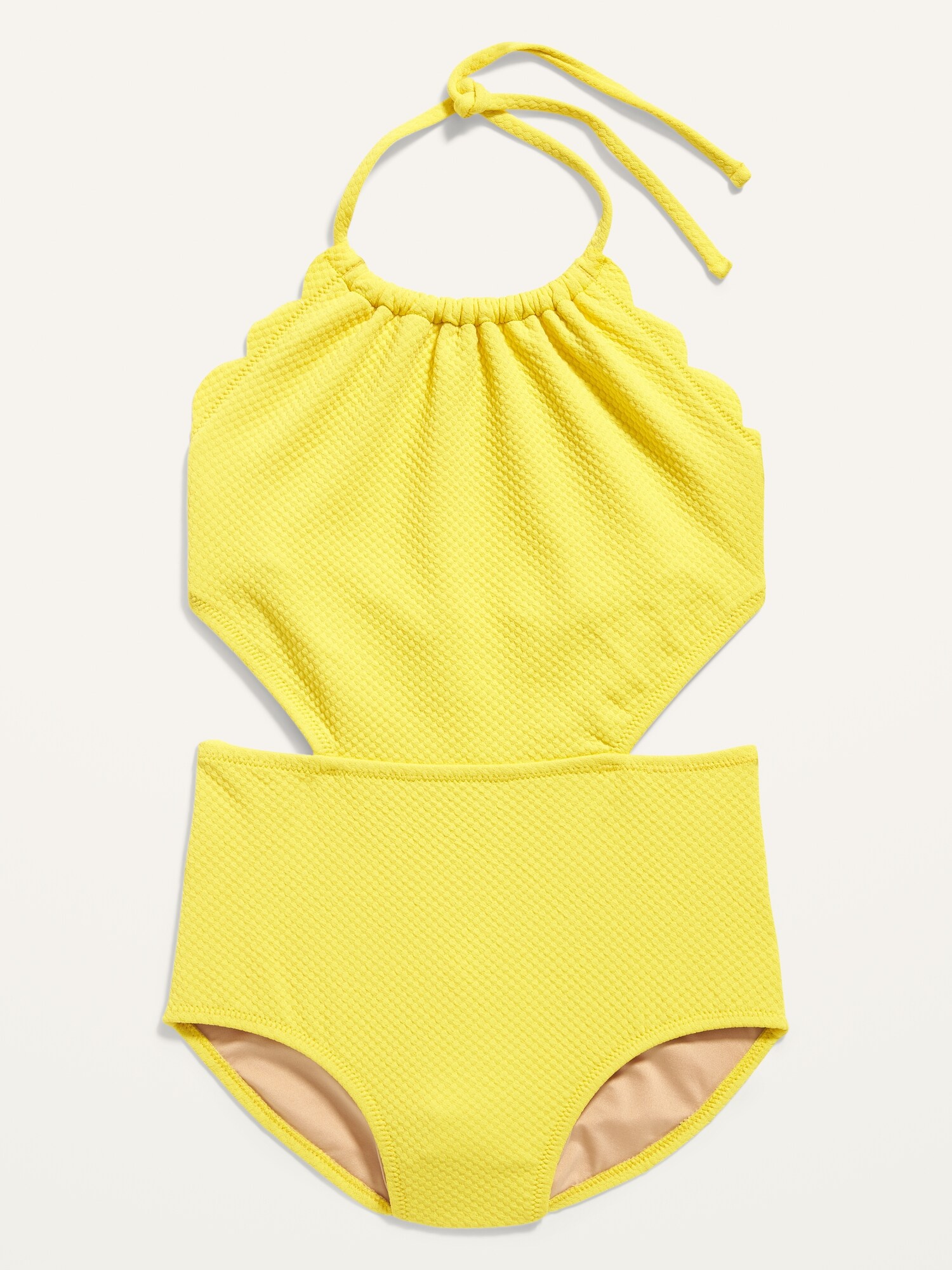 Textured Scallop-Edged Cutout Swimsuit for Girls