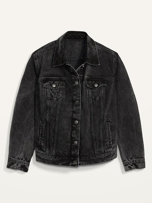 View large product image 1 of 1. Black Acid-Wash Plus-Size Jean Jacket