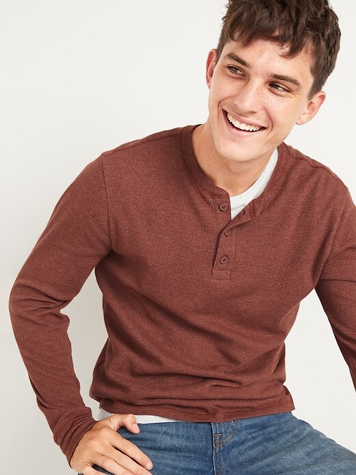 Image number 1 showing, Soft-Washed Thermal-Knit Long-Sleeve Henley Tee