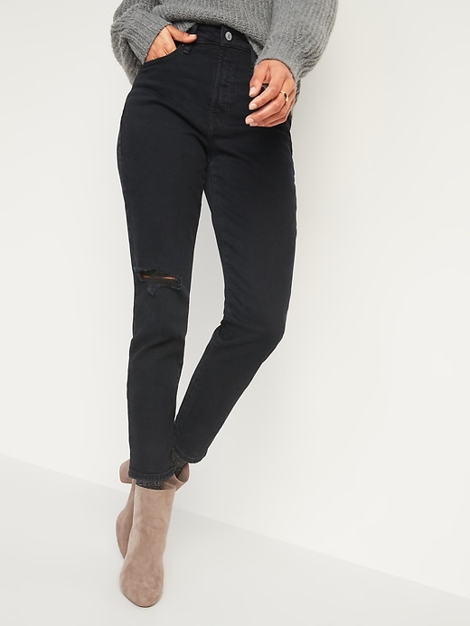 High-Waisted O.G. Straight Ripped Black Ankle Jeans for Women