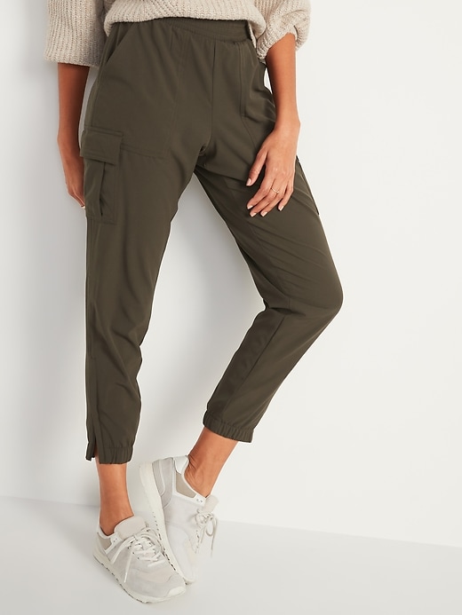 Image number 1 showing, High-Waisted StretchTech Mesh-Lined Jogger Cargo Pants
