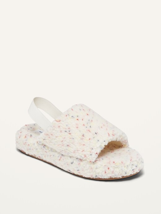 View large product image 1 of 1. Fluffy Sherpa Open-Toe Platform Slippers