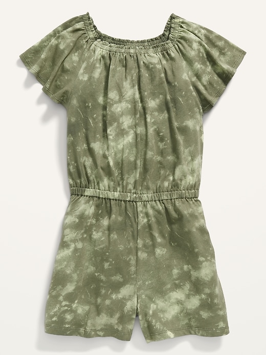 View large product image 1 of 1. Printed Flutter-Sleeve Jersey Romper for Girls