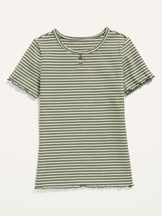 View large product image 1 of 1. Striped Rib-Knit Short-Sleeve Henley for Girls