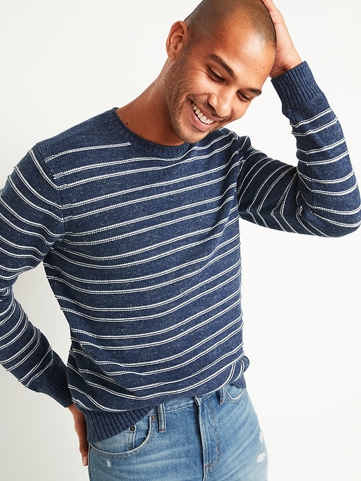 View large product image 1 of 1. Textured-Stripe Crew-Neck Sweater