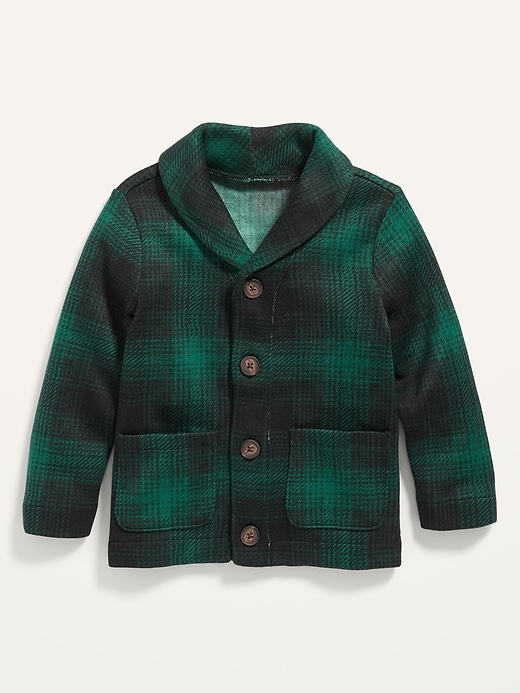 View large product image 1 of 2. Shawl-Collar Sweater-Knit Plaid Cardigan for Toddler Boys