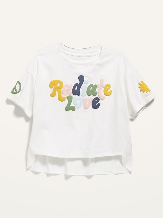 View large product image 1 of 1. Drop-Shoulder Graphic Hi-Lo Tee for Girls